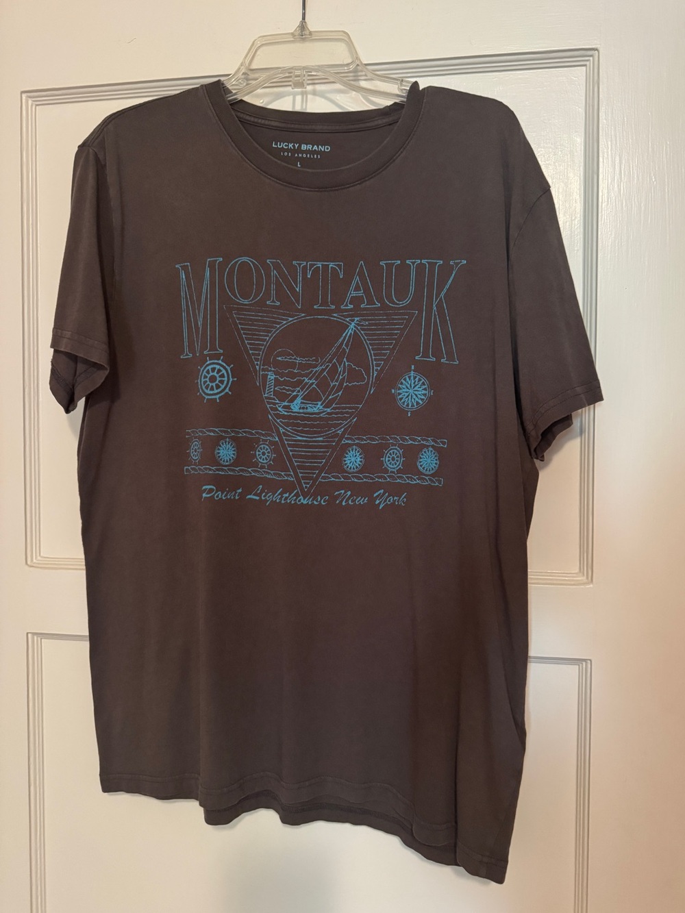 Lucky Brand Montauk Graphic T-Shirt - Charcoal with Blue Print, size men’s L